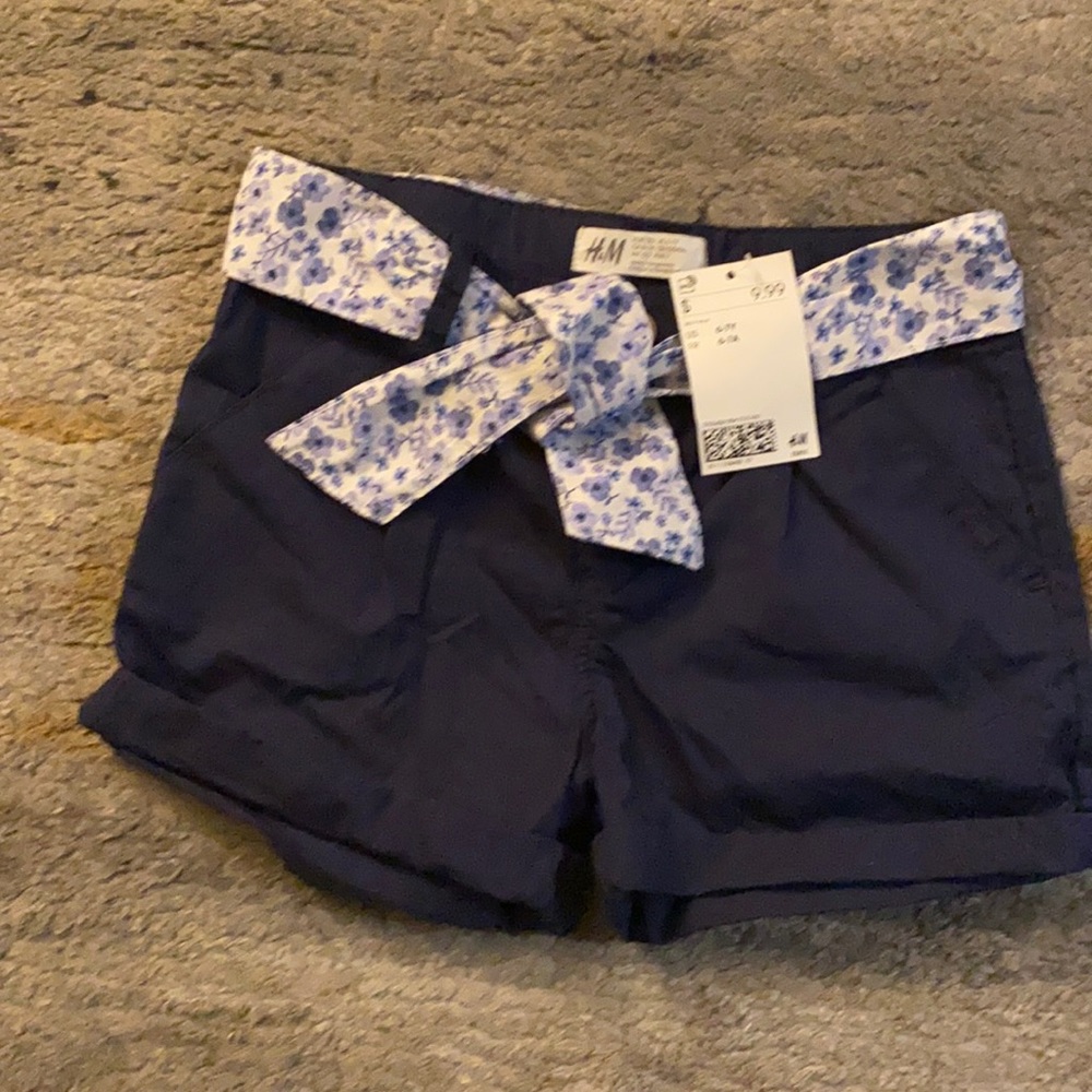 Navy Blue Shorts W/ Cute Floral Belt